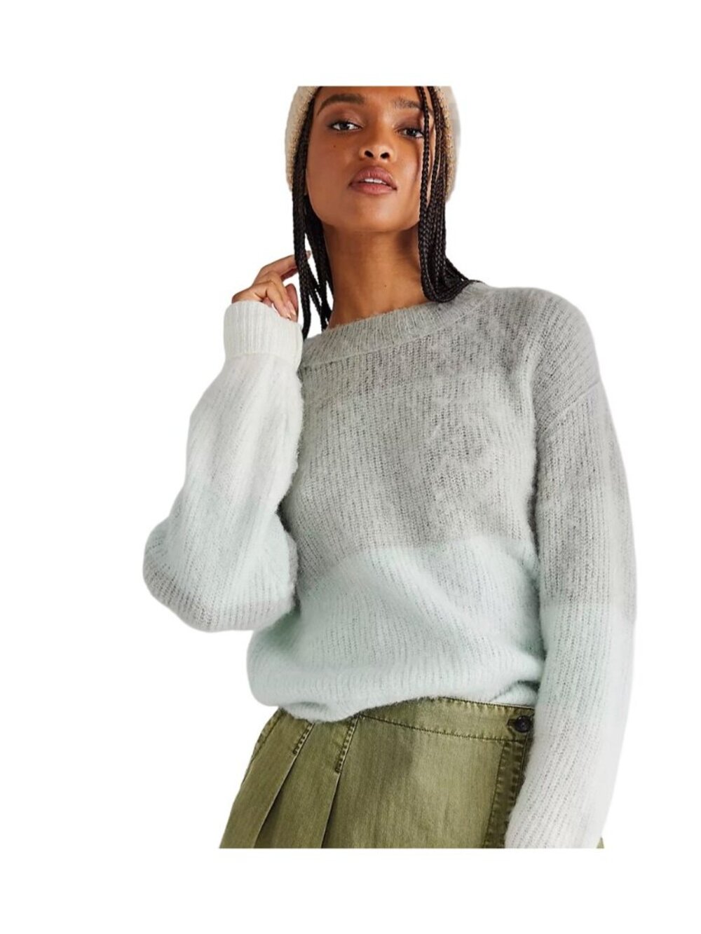 Free People Green Autum Sky Striped Long Sleeve Sweater Size X-Large